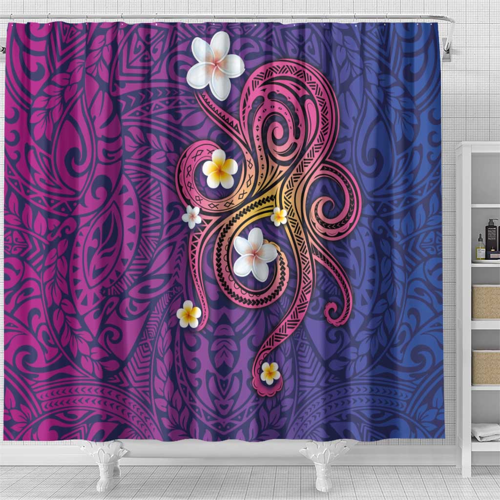 Hawaiian Octopus Tattoo and Frangipani Shower Curtain LT03 - Polynesian Pride