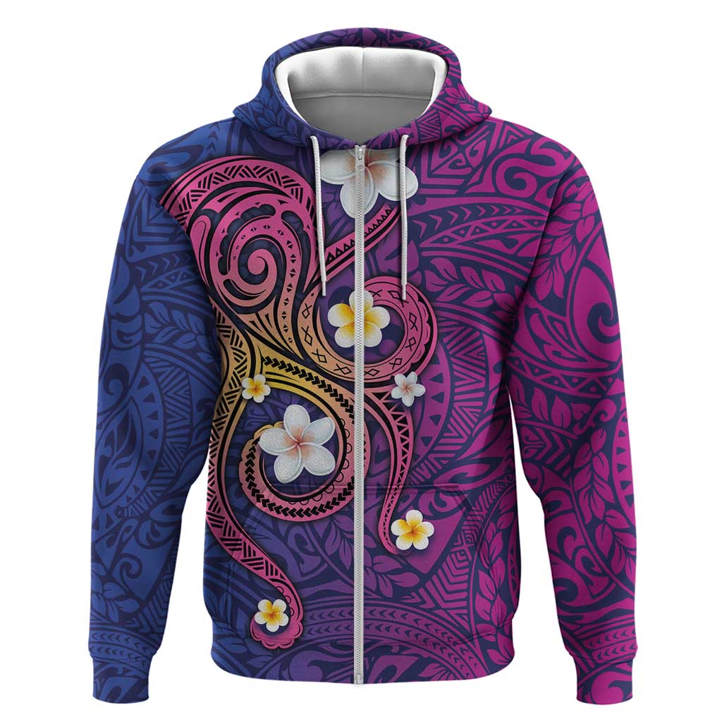 Hawaiian Octopus Tattoo and Frangipani Zip Hoodie