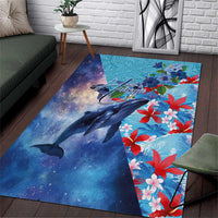 Hawaii Aloha Whales Area Rug Hibiscus and Whales with Polynesian Pattern - Polynesian Pride