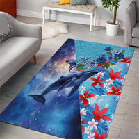 Hawaii Aloha Whales Area Rug Hibiscus and Whales with Polynesian Pattern - Polynesian Pride