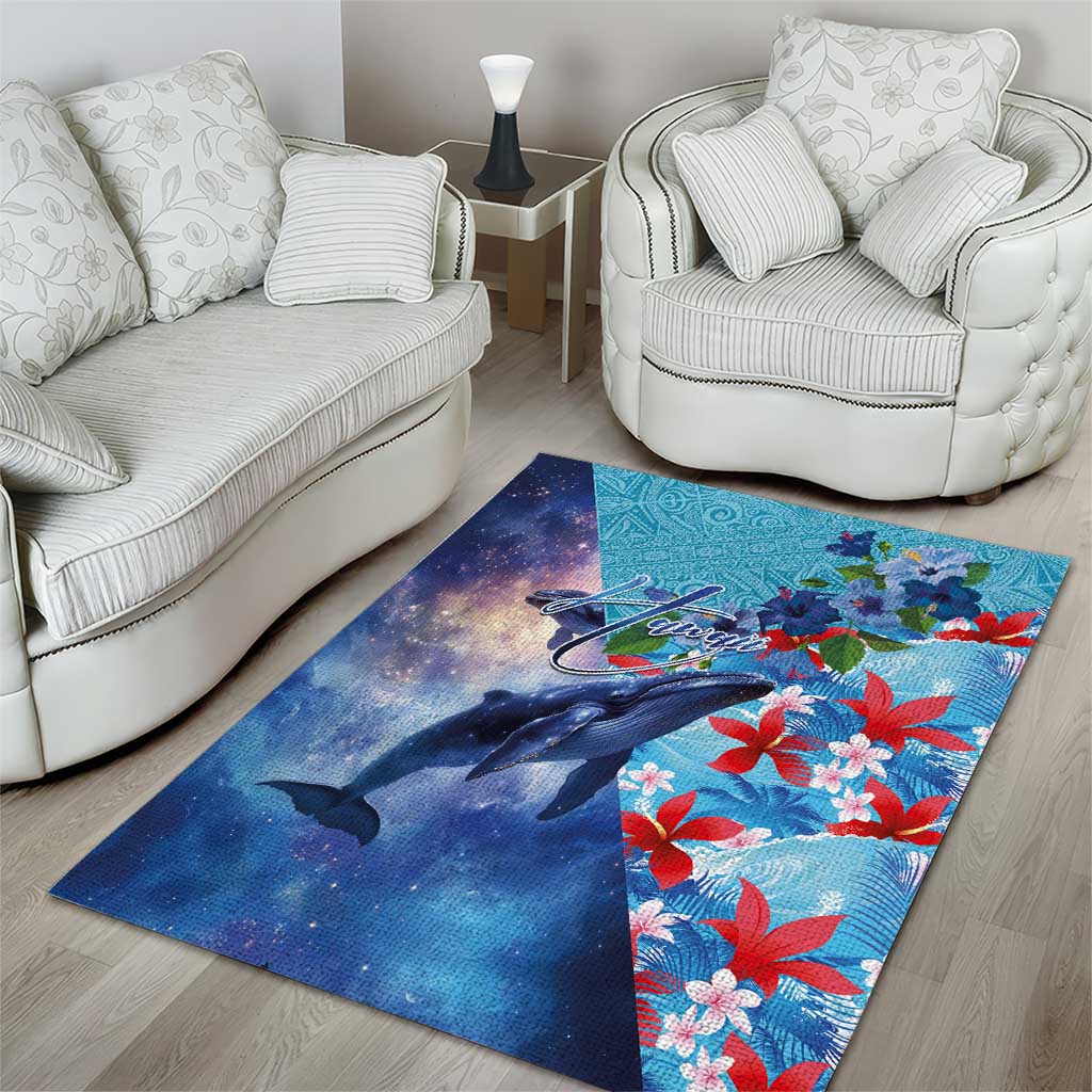 Hawaii Aloha Whales Area Rug Hibiscus and Whales with Polynesian Pattern - Polynesian Pride