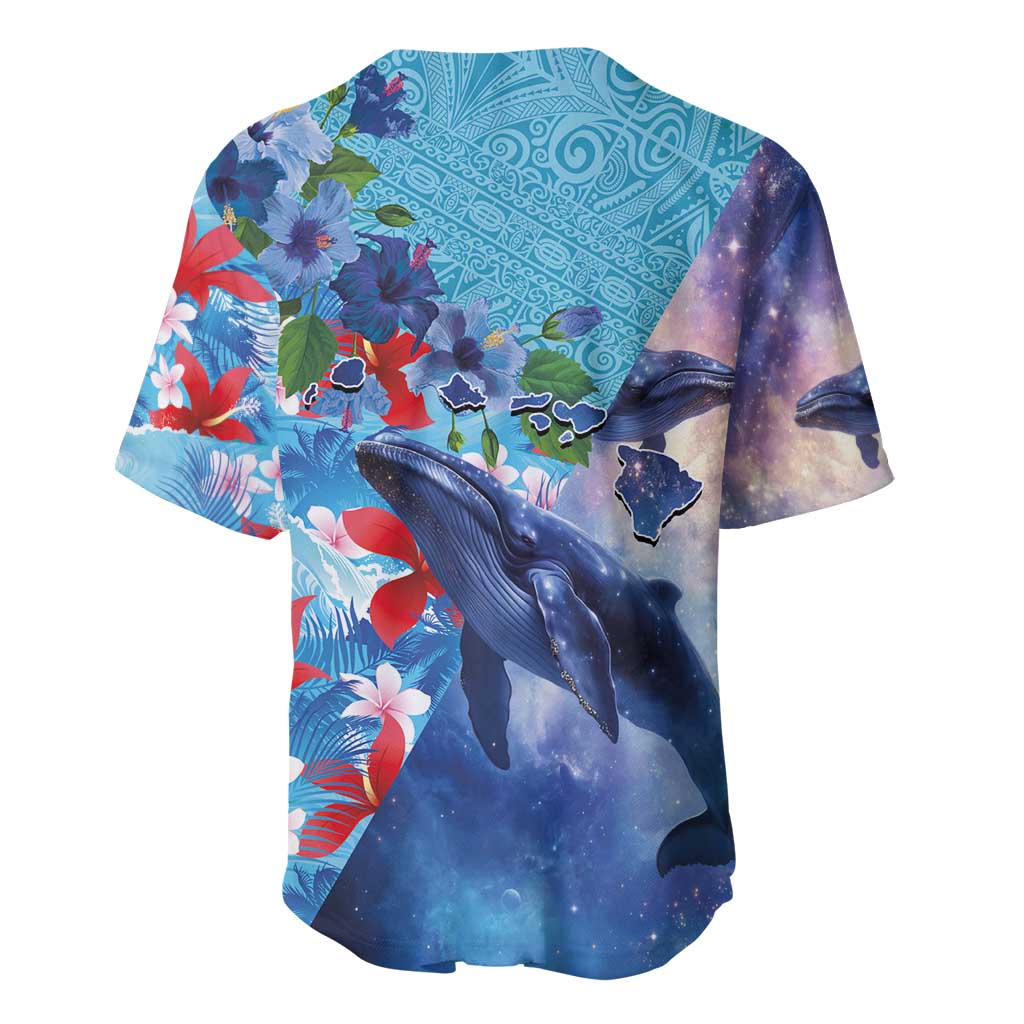 Hawaii Aloha Whales Baseball Jersey Hibiscus and Whales with Polynesian Pattern LT03 - Polynesian Pride