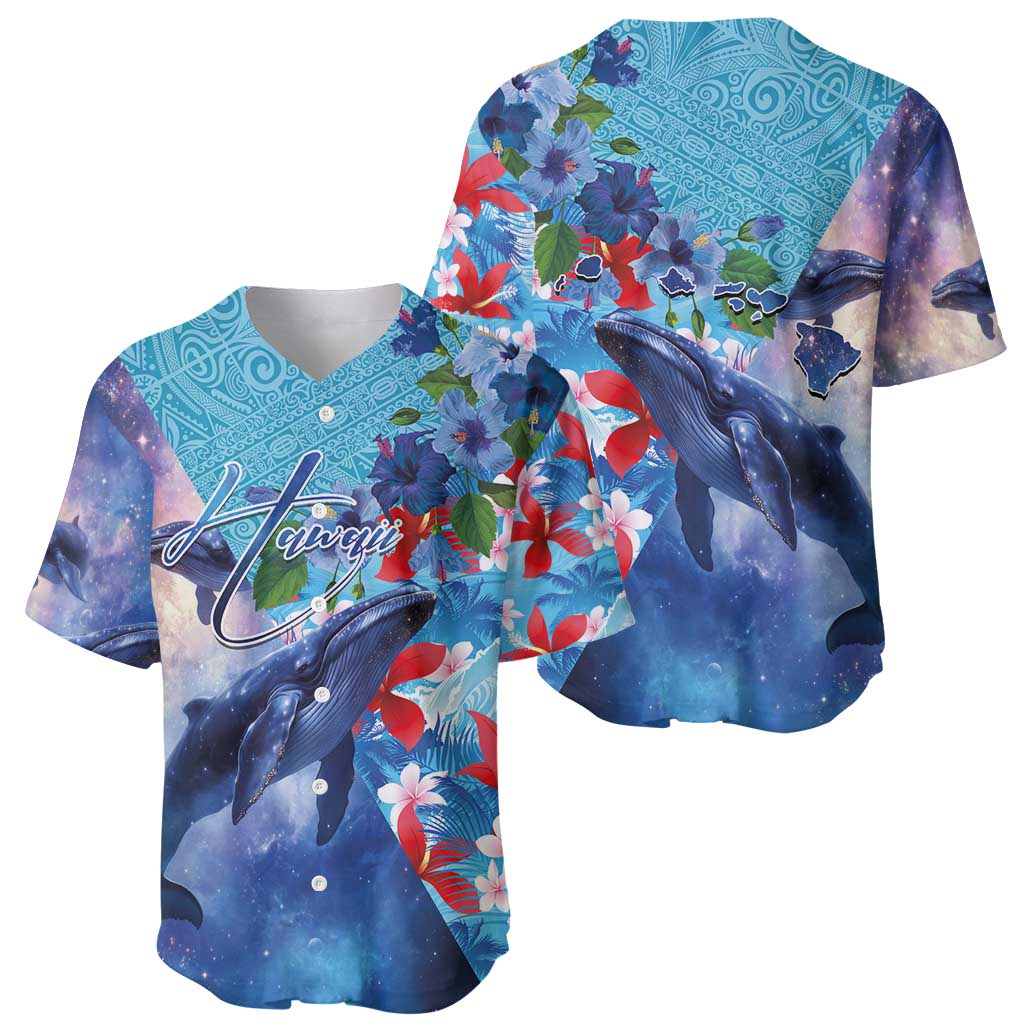 Hawaii Aloha Whales Baseball Jersey Hibiscus and Whales with Polynesian Pattern LT03 - Polynesian Pride