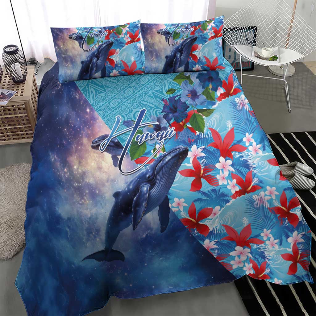 Hawaii Aloha Whales Bedding Set Hibiscus and Whales with Polynesian Pattern - Polynesian Pride