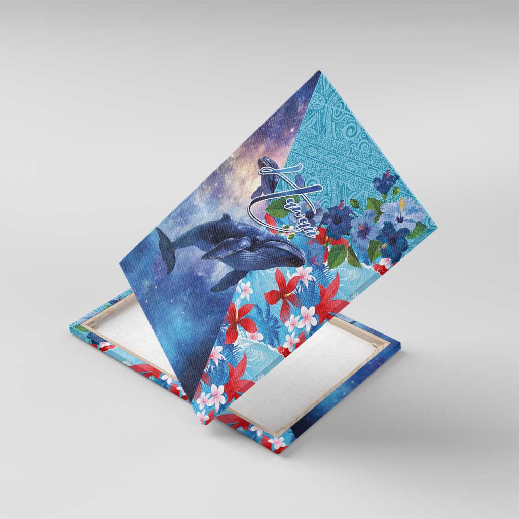 Hawaii Aloha Whales Canvas Wall Art Hibiscus and Whales with Polynesian Pattern - Polynesian Pride
