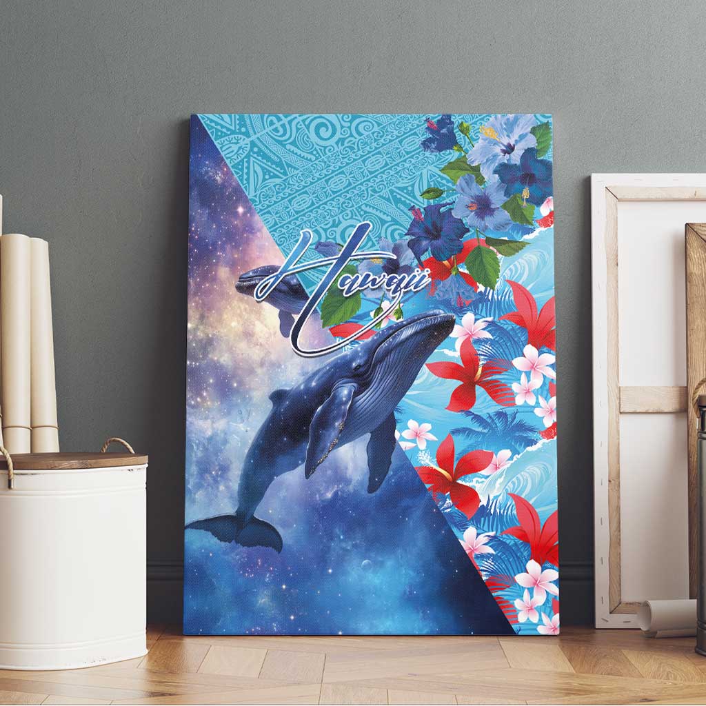 Hawaii Aloha Whales Canvas Wall Art Hibiscus and Whales with Polynesian Pattern - Polynesian Pride