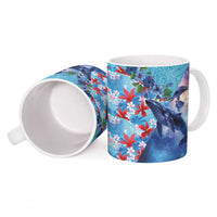 Hawaii Aloha Whales Ceramic Mug Hibiscus and Whales with Polynesian Pattern - Polynesian Pride