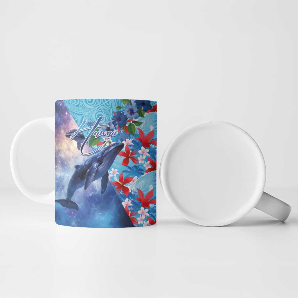 Hawaii Aloha Whales Ceramic Mug Hibiscus and Whales with Polynesian Pattern - Polynesian Pride