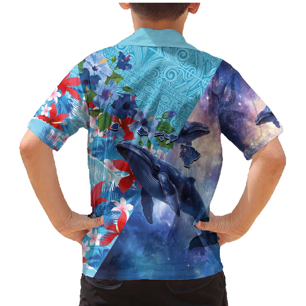 Hawaii Aloha Whales Family Matching Mermaid Dress and Hawaiian Shirt Hibiscus and Whales with Polynesian Pattern - Polynesian Pride