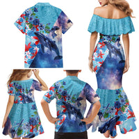 Hawaii Aloha Whales Family Matching Mermaid Dress and Hawaiian Shirt Hibiscus and Whales with Polynesian Pattern - Polynesian Pride