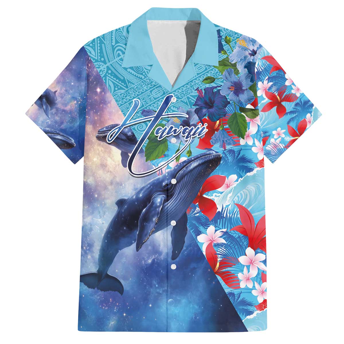 Hawaii Aloha Whales Family Matching Off The Shoulder Long Sleeve Dress and Hawaiian Shirt Hibiscus and Whales with Polynesian Pattern - Polynesian Pride