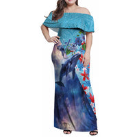 Hawaii Aloha Whales Family Matching Off Shoulder Maxi Dress and Hawaiian Shirt Hibiscus and Whales with Polynesian Pattern - Polynesian Pride