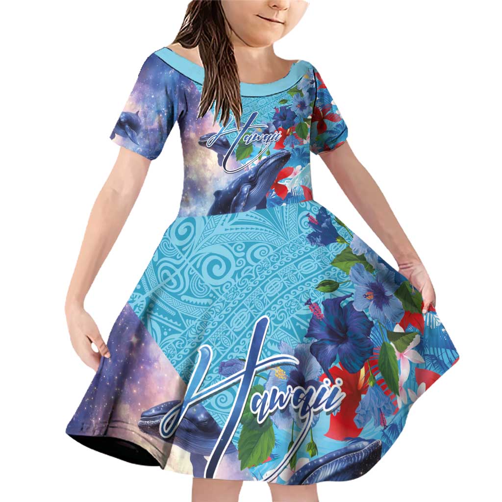 Hawaii Aloha Whales Family Matching Off Shoulder Short Dress and Hawaiian Shirt Hibiscus and Whales with Polynesian Pattern - Polynesian Pride