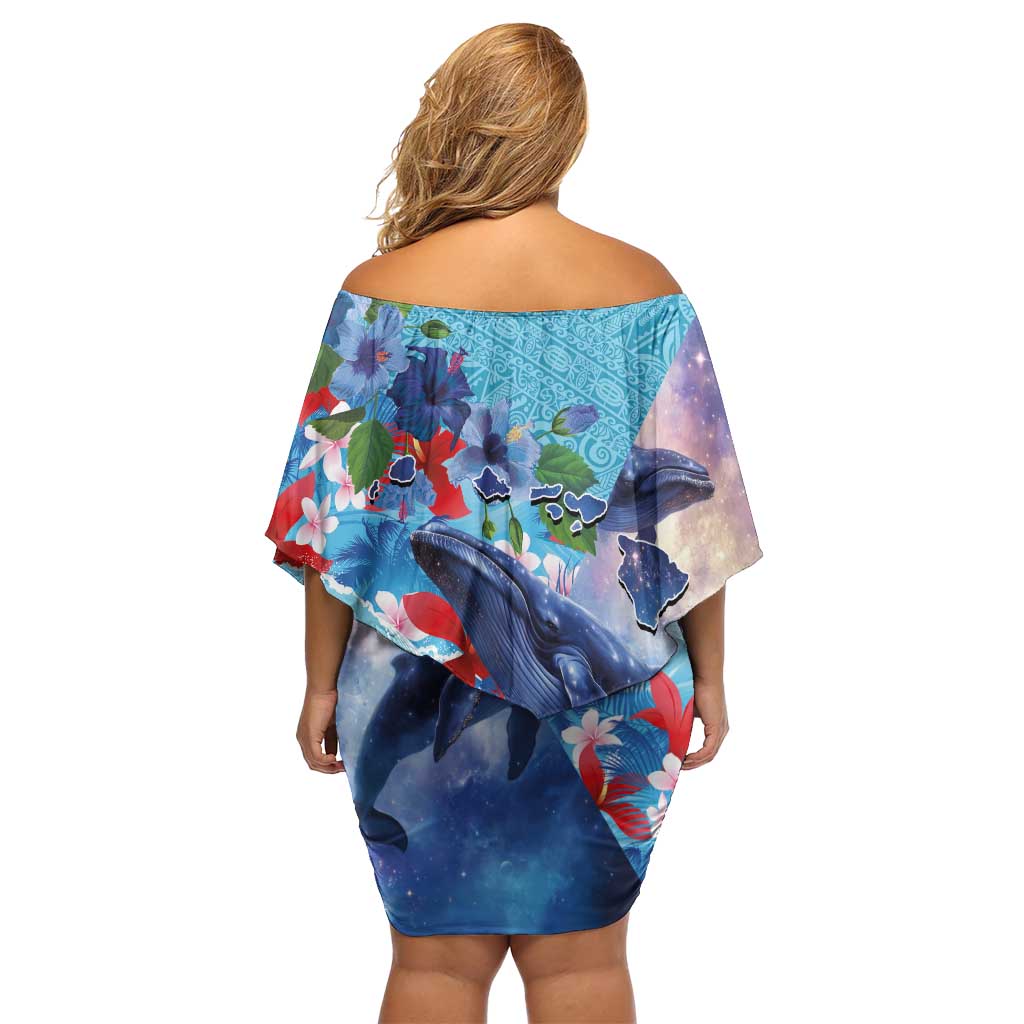 Hawaii Aloha Whales Family Matching Off Shoulder Short Dress and Hawaiian Shirt Hibiscus and Whales with Polynesian Pattern - Polynesian Pride