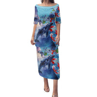 Hawaii Aloha Whales Family Matching Puletasi and Hawaiian Shirt Hibiscus and Whales with Polynesian Pattern - Polynesian Pride