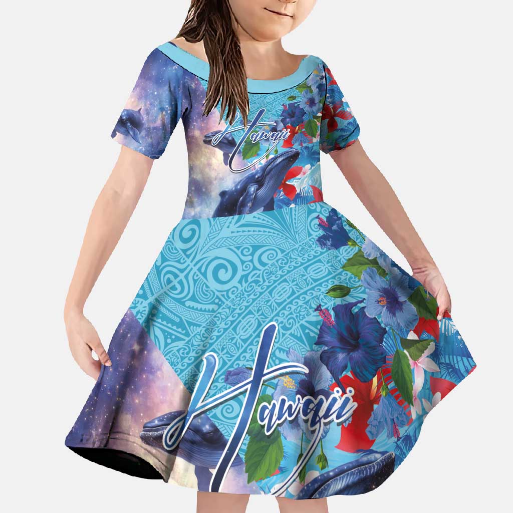 Hawaii Aloha Whales Family Matching Short Sleeve Bodycon Dress and Hawaiian Shirt Hibiscus and Whales with Polynesian Pattern - Polynesian Pride