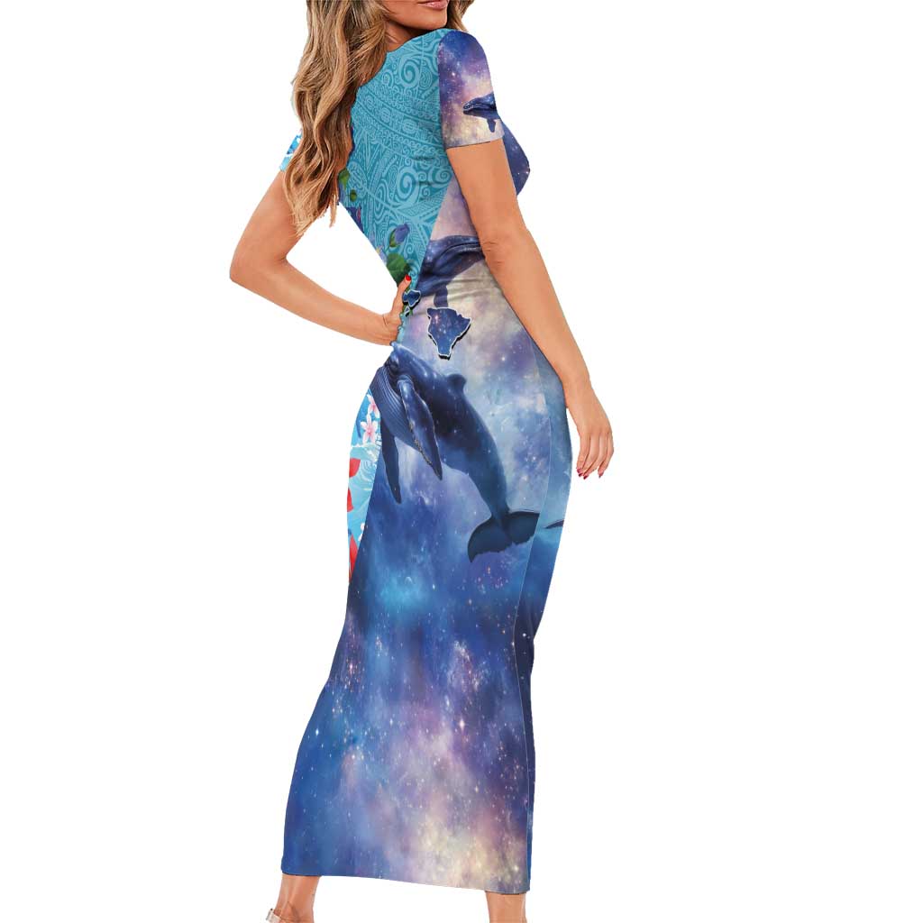 Hawaii Aloha Whales Family Matching Short Sleeve Bodycon Dress and Hawaiian Shirt Hibiscus and Whales with Polynesian Pattern - Polynesian Pride