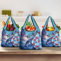 Hawaii Aloha Whales Grocery Bag Hibiscus and Whales with Polynesian Pattern - Polynesian Pride