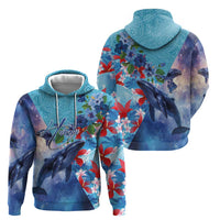 Hawaii Aloha Whales Hoodie Hibiscus and Whales with Polynesian Pattern - Polynesian Pride