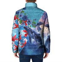 Hawaii Aloha Whales Padded Jacket Hibiscus and Whales with Polynesian Pattern - Polynesian Pride