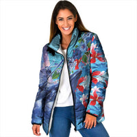 Hawaii Aloha Whales Padded Jacket Hibiscus and Whales with Polynesian Pattern - Polynesian Pride