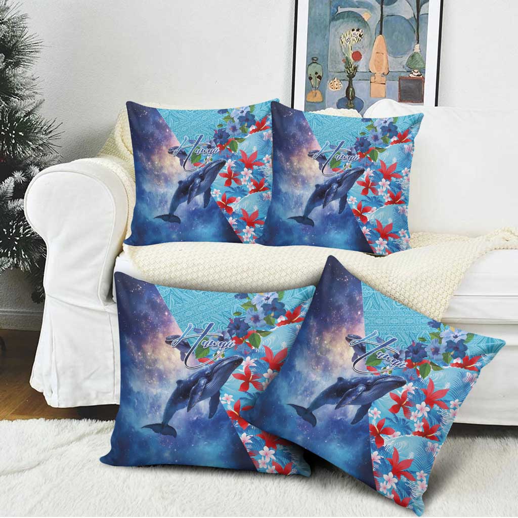 Hawaii Aloha Whales Pillow Cover Hibiscus and Whales with Polynesian Pattern - Polynesian Pride