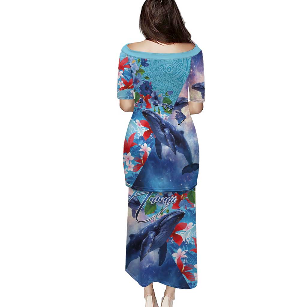Hawaii Aloha Whales Puletasi Hibiscus and Whales with Polynesian Pattern - Polynesian Pride