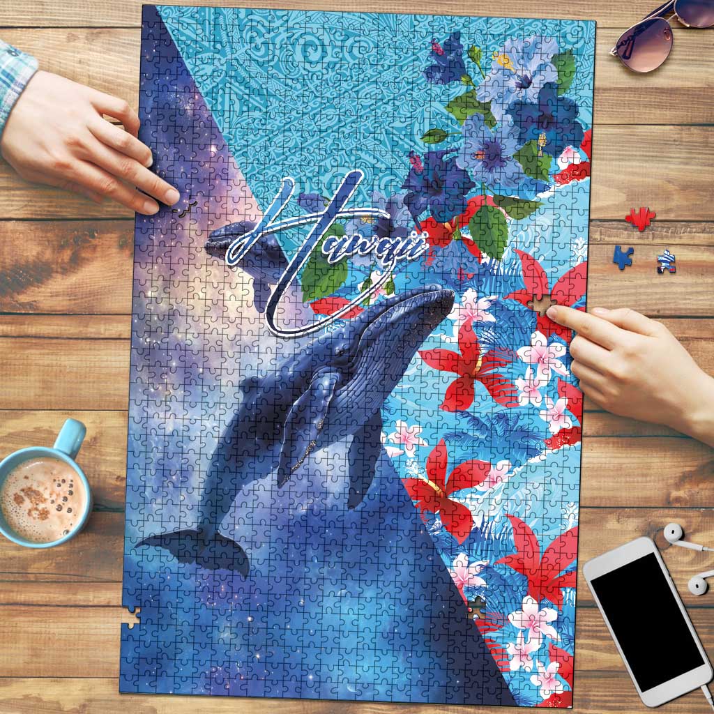 Hawaii Aloha Whales Puzzle Hibiscus and Whales with Polynesian Pattern - Polynesian Pride
