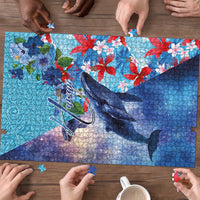 Hawaii Aloha Whales Puzzle Hibiscus and Whales with Polynesian Pattern - Polynesian Pride