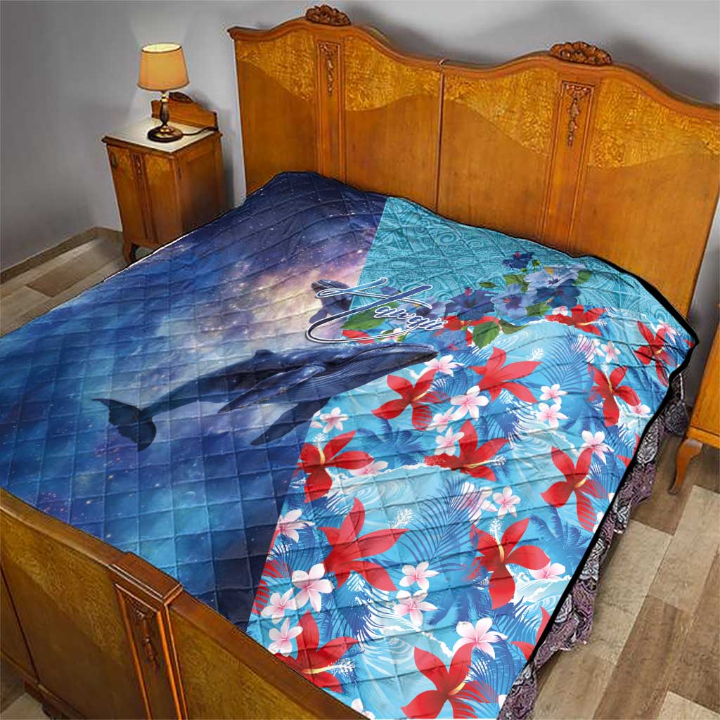 Hawaii Aloha Whales Quilt Hibiscus and Whales with Polynesian Pattern - Polynesian Pride