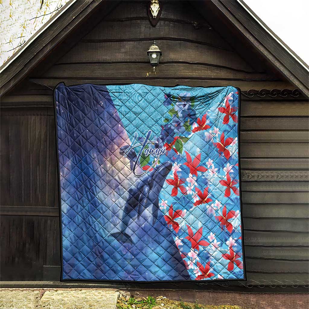 Hawaii Aloha Whales Quilt Hibiscus and Whales with Polynesian Pattern - Polynesian Pride