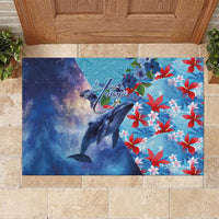 Hawaii Aloha Whales Rubber Doormat Hibiscus and Whales with Polynesian Pattern - Polynesian Pride