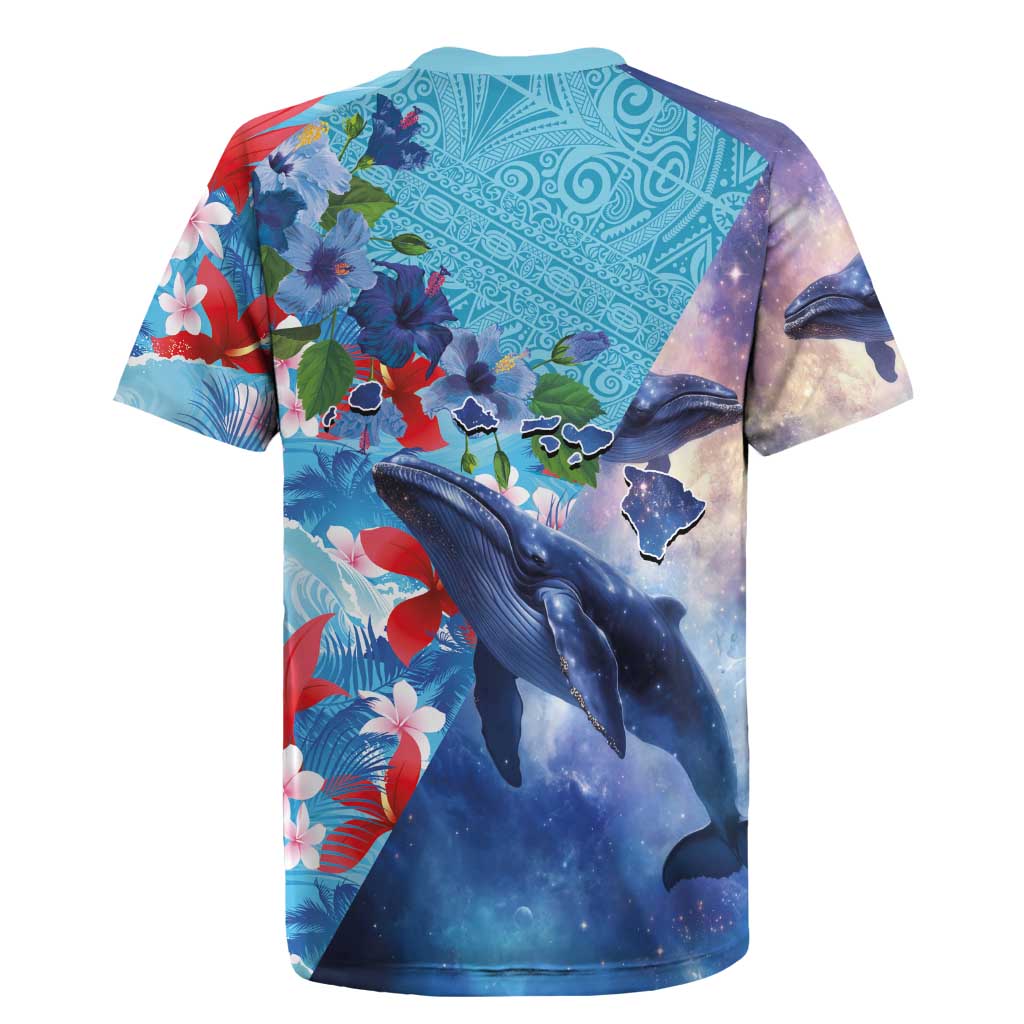 Hawaii Aloha Whales Rugby Jersey Hibiscus and Whales with Polynesian Pattern - Polynesian Pride