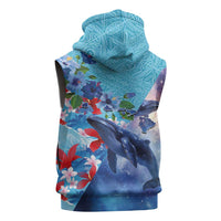 Hawaii Aloha Whales Sleeveless Hoodie Hibiscus and Whales with Polynesian Pattern - Polynesian Pride