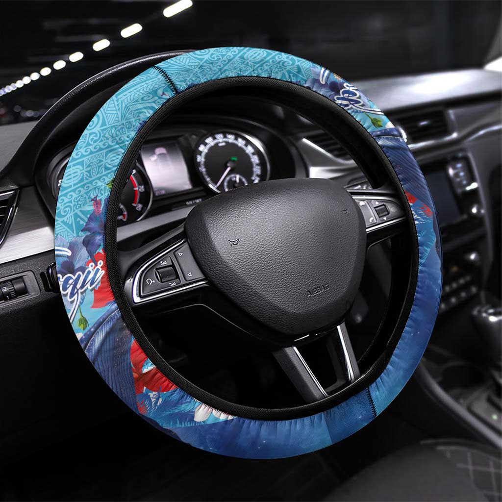 Hawaii Aloha Whales Steering Wheel Cover Hibiscus and Whales with Polynesian Pattern - Polynesian Pride