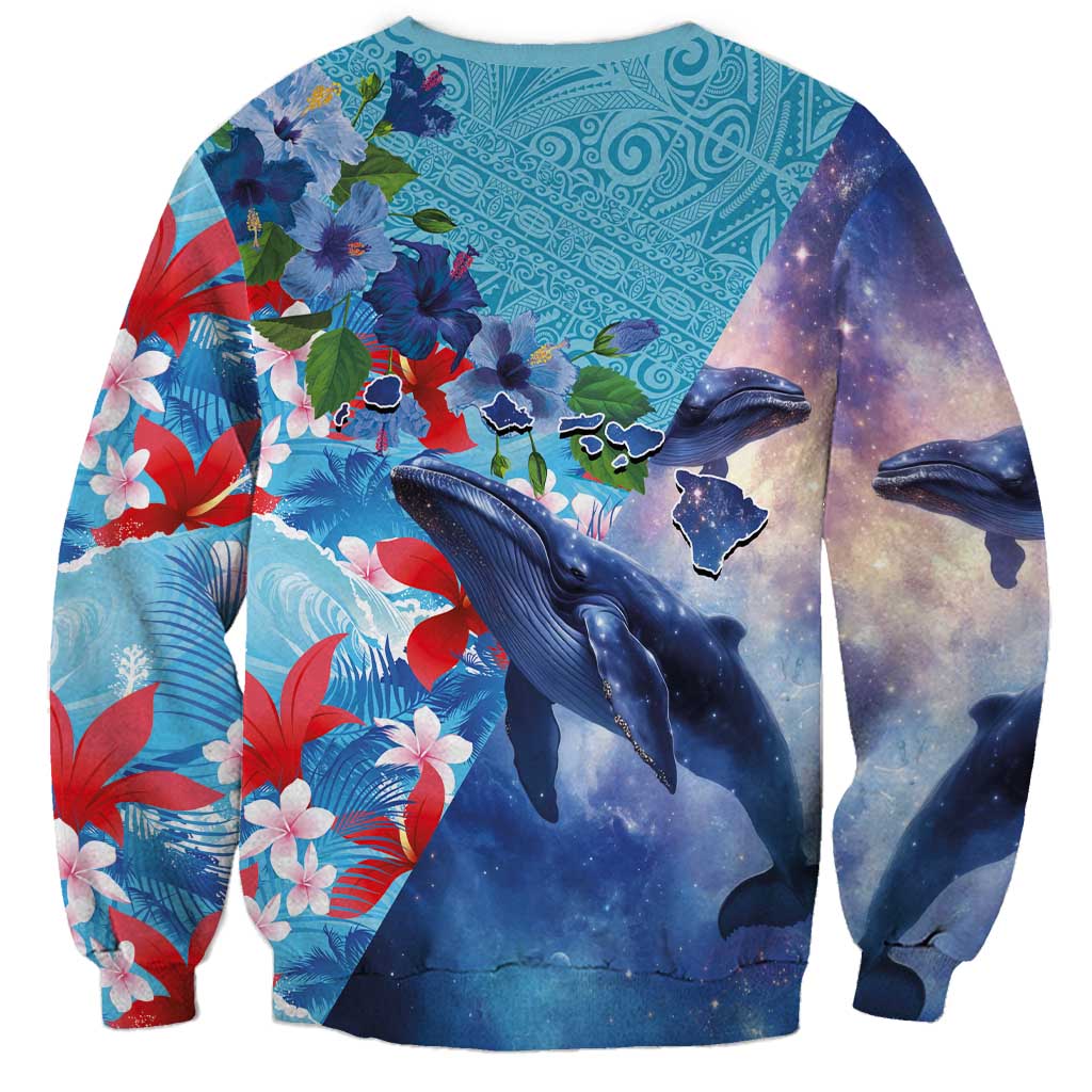 Hawaii Aloha Whales Sweatshirt Hibiscus and Whales with Polynesian Pattern - Polynesian Pride