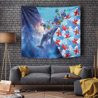 Hawaii Aloha Whales Tapestry Hibiscus and Whales with Polynesian Pattern - Polynesian Pride