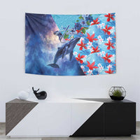 Hawaii Aloha Whales Tapestry Hibiscus and Whales with Polynesian Pattern - Polynesian Pride