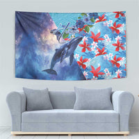 Hawaii Aloha Whales Tapestry Hibiscus and Whales with Polynesian Pattern - Polynesian Pride