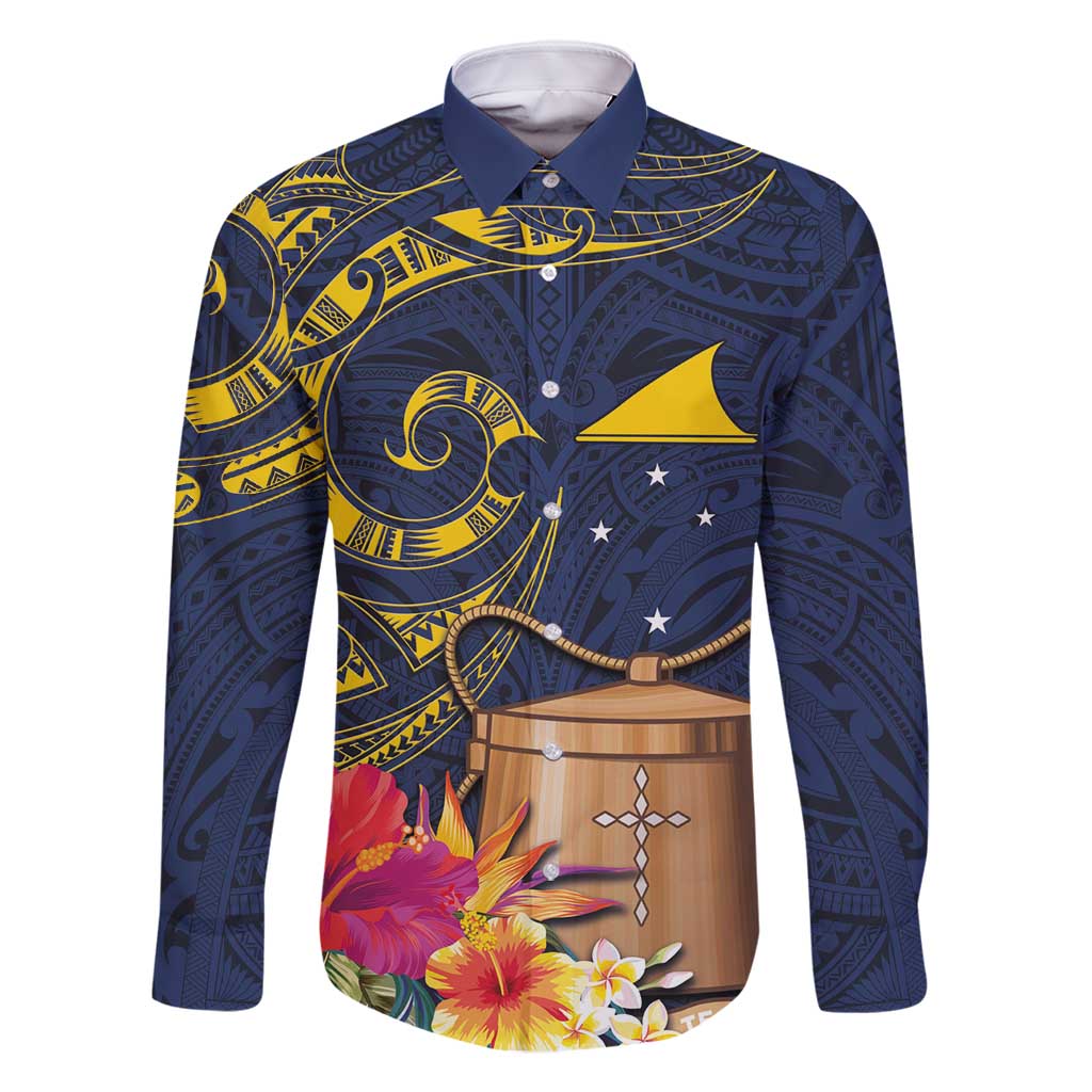 Tokelau Tokehega Day Family Matching Long Sleeve Bodycon Dress and Hawaiian Shirt Coat of Arms with Polynesian Tattoo and Hibiscus