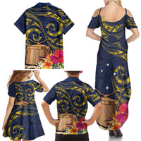 Tokelau Tokehega Day Family Matching Summer Maxi Dress and Hawaiian Shirt Coat of Arms with Polynesian Tattoo and Hibiscus