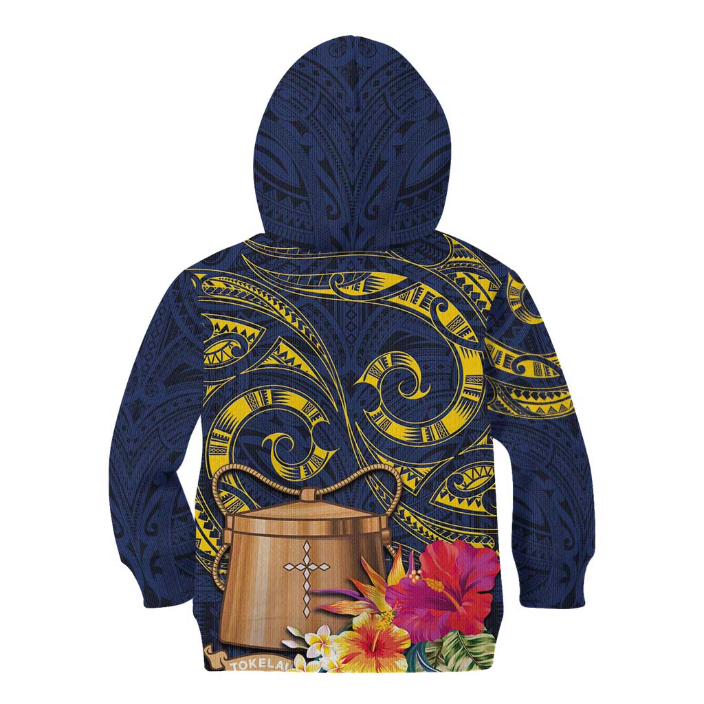 Tokelau Tokehega Day Kid Hoodie Coat of Arms with Polynesian Tattoo and Hibiscus