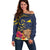 Tokelau Tokehega Day Off Shoulder Sweater Coat of Arms with Polynesian Tattoo and Hibiscus