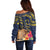 Tokelau Tokehega Day Off Shoulder Sweater Coat of Arms with Polynesian Tattoo and Hibiscus