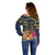 Tokelau Tokehega Day Off Shoulder Sweater Coat of Arms with Polynesian Tattoo and Hibiscus