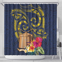 Tokelau Tokehega Day Shower Curtain Coat of Arms with Polynesian Tattoo and Hibiscus