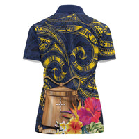 Tokelau Tokehega Day Women Polo Shirt Coat of Arms with Polynesian Tattoo and Hibiscus