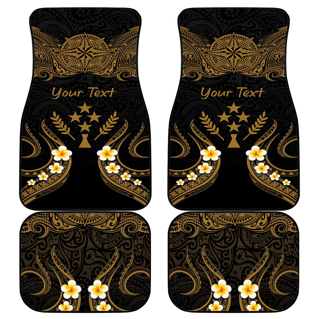 Personalised Kosrae Liberation Day Car Mats Polynesian Tattoo and Plumeria Gold Color