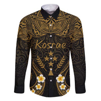 Personalised Kosrae Liberation Day Family Matching Off Shoulder Maxi Dress and Hawaiian Shirt Polynesian Tattoo and Plumeria Gold Color LT03 Dad's Shirt - Long Sleeve Gold - Polynesian Pride