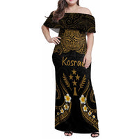 Personalised Kosrae Liberation Day Family Matching Off Shoulder Maxi Dress and Hawaiian Shirt Polynesian Tattoo and Plumeria Gold Color LT03 Mom's Dress Gold - Polynesian Pride